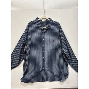 US Polo Assn Mens 4XLT Pocket Long Sleeve Shirt Blue‎ Plaid Button Red Pony